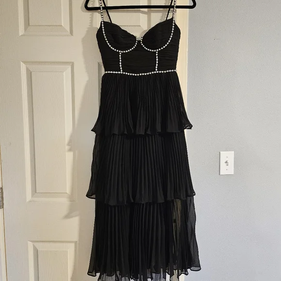 Self-Portrait Bustier Tiered Chiffon Midi-Dress - Picture 4 of 6